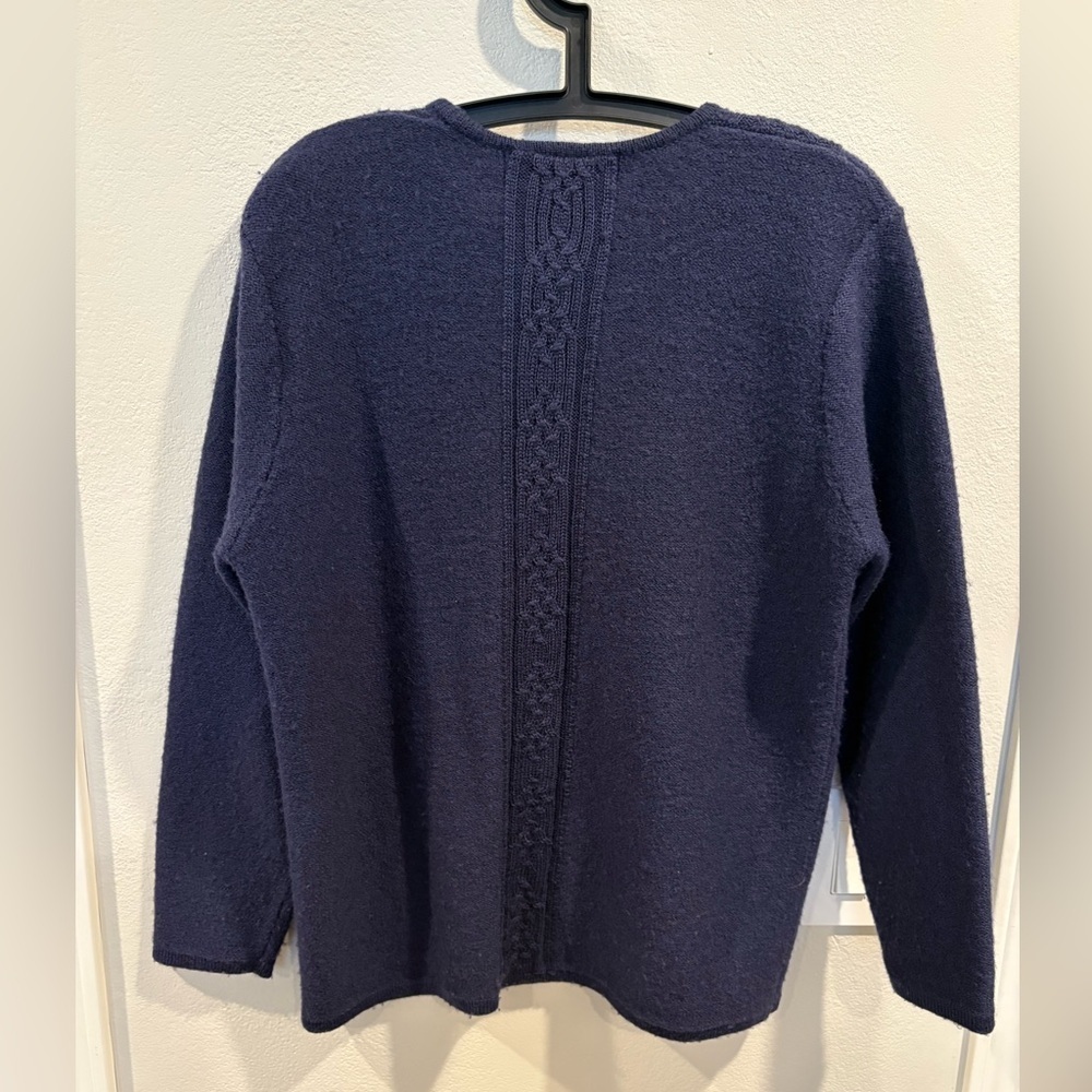Karen Scott Australian Wool Waist Length Navy Blue Cardigan Women’s Size Pet L - Picture 8 of 13